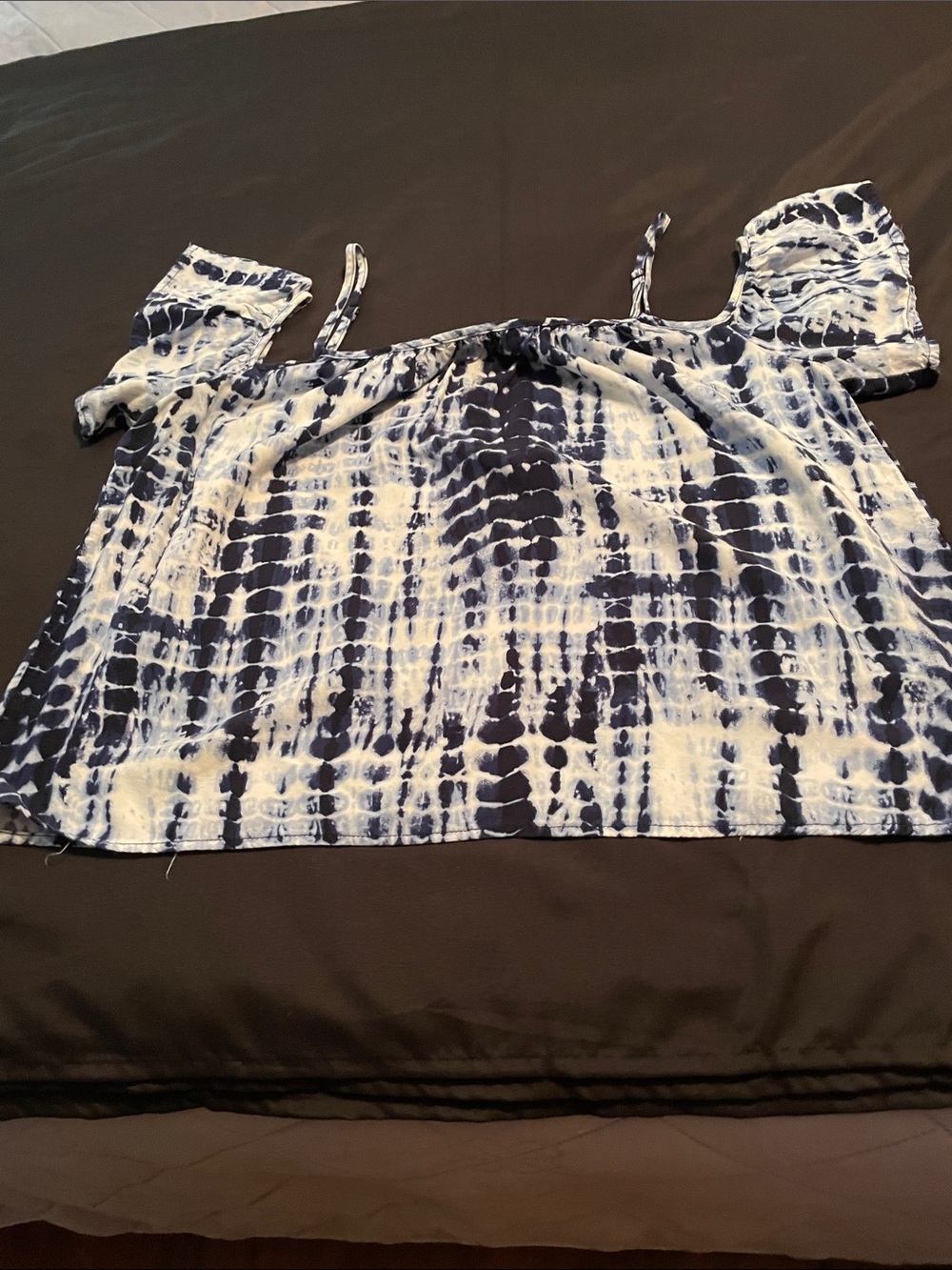 love, Fire Navy and White Tie-Dye Cold Shoulder Top